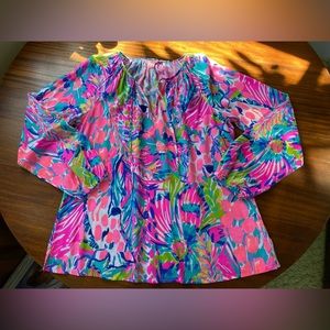 Lilly Pulitzer Willa Top Blouse Multi Gumbo Limbo MEDIUM EXTREMELY RARE EUC